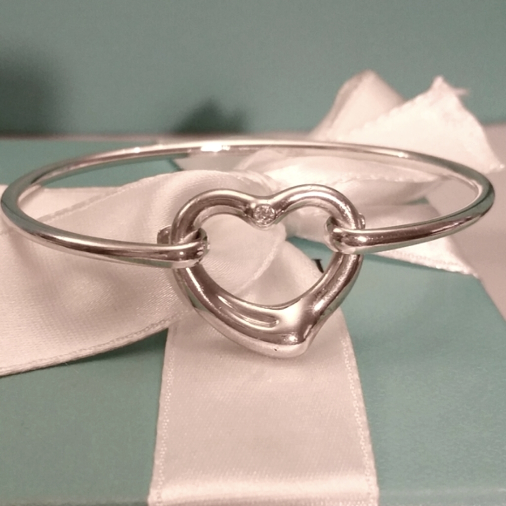 Sterling Silver Tiffany&Co. Heart Diamond Bracelet